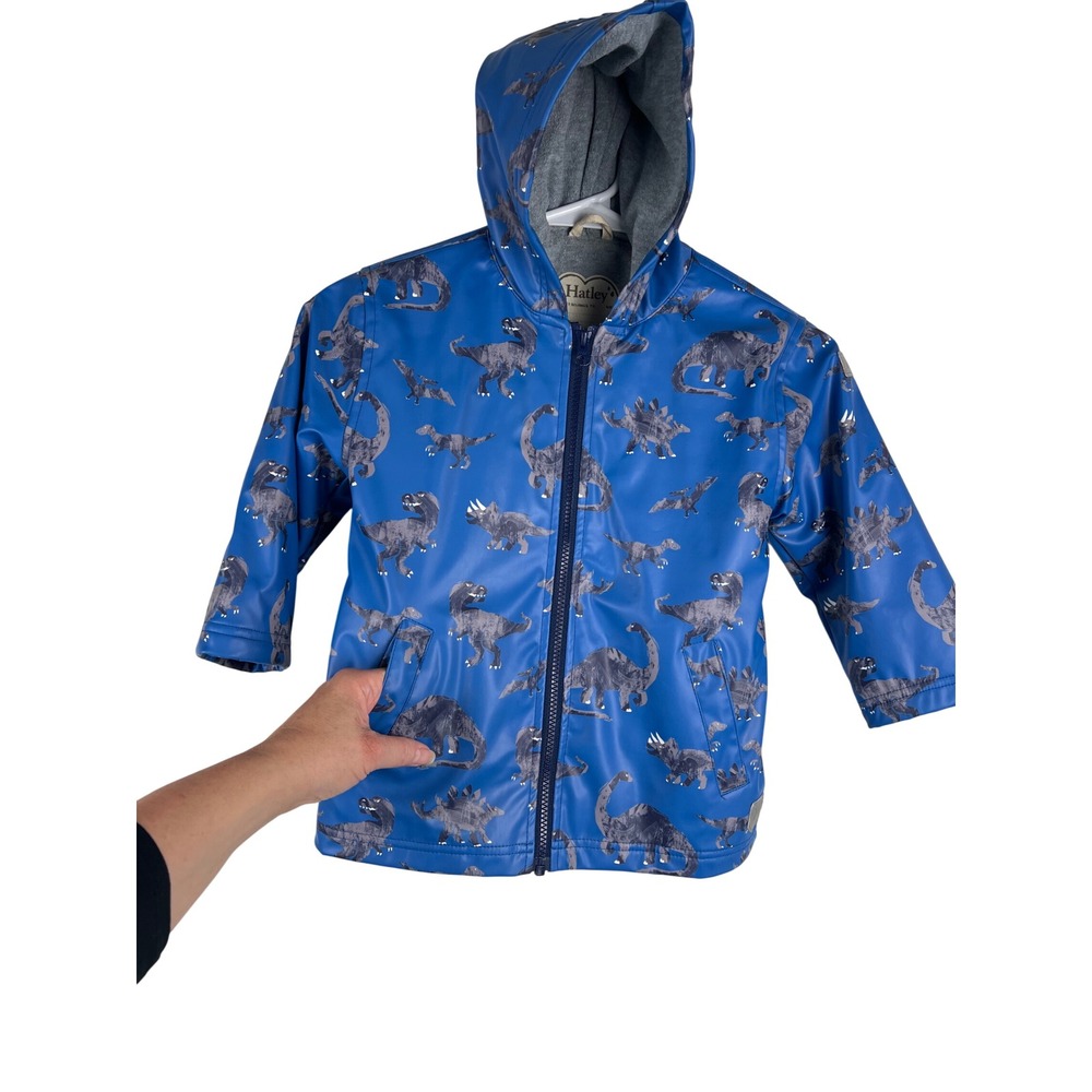 Hatley Kids Blue Dinosaur Print Hooded Rain Jacket Size 4 Waterproof Full Zip - Picture 6 of 14